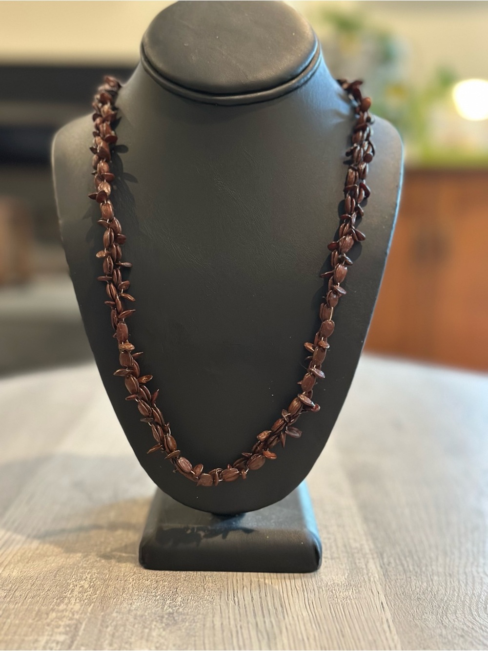 Brown Natural Seed Cluster Necklace 28” Boho Organic Statement Jewelry